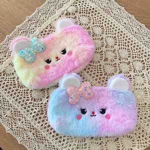 Étui à crayons en forme d'ours en peluche mignon et coloré, en tissu pelucheux, avec un charme féminin et adapté aux étudiants. - Product Image 4