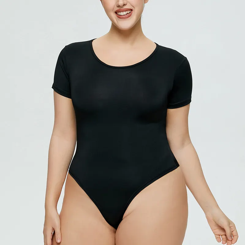 Bán Buôn Vòng Cổ Có Thể Tháo Rời Đáy Quần Tay Áo Ngắn Phụ Nữ Bodycon Bụng Chặt Chẽ Mỏng Nữ Jumpsuit Bodysuit Cho Phụ Nữ