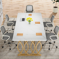 Meubles de salle de réunion d'affaires bureau de direction grand bureau d'ordinateur blanc et or Table de conférence de bureau moderne