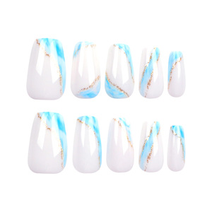 <span class=keywords><strong>Kit</strong></span> de presse courte trapèze de haute qualité sur les ongles pointe française noire avec faux ongles jaunes pour doigts en gros ensemble - Product Image 5