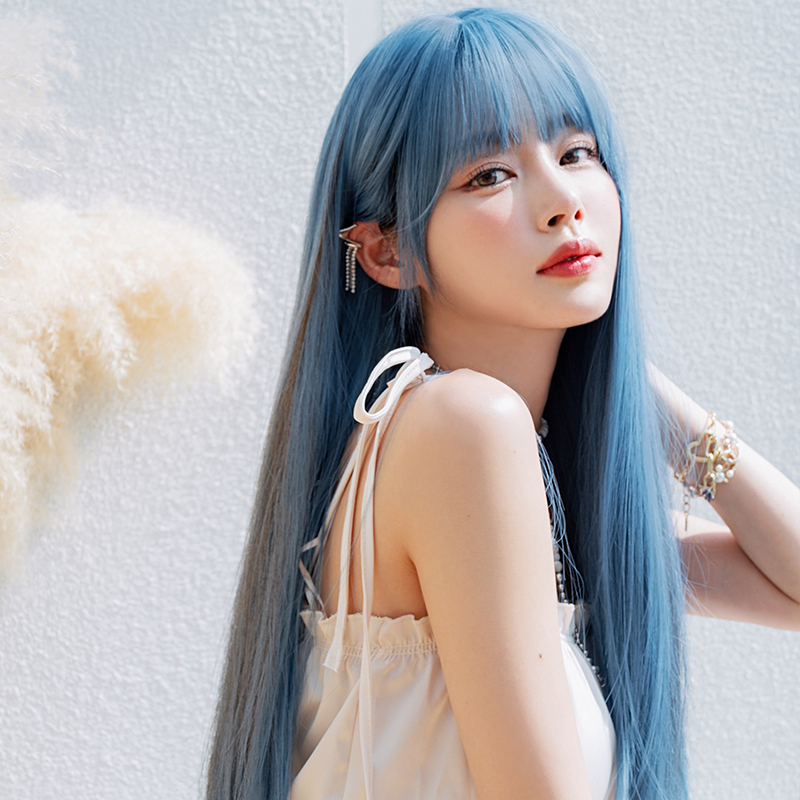 Blue Wig with Bangs - 24 Inch Long Straight Wig for Cosplay display picture 2
