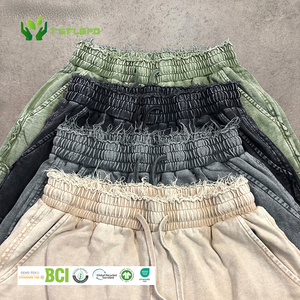 กางเกงขาสั้นผ้าวุ่น430GSM สำหรับผู้ชายเป็นมิตรกับสิ่งแวดล้อมกางเกงขาสั้นผ้าลินินสไตล์ย้อนยุคไม่มีลายพิมพ์โลโก้100% ออกแบบได้ตามต้องการ - Product Image 1