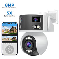 Bola peluru sudut Ultra lebar Linkage 4K 8MP sistem kamera IP 180 ° tampilan panorama dengan 5X Zoom 3 lensa sistem CCTV