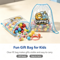 Sac à dos transparent personnalisé en PE avec cordon de serrage, sac en plastique transparent à cordon pour jouets d'enfants, machine à griffes, emballage cadeau