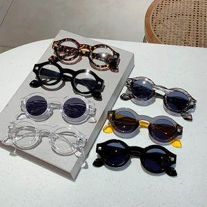 2026 Vintage Rivets Small Round Sunglasses Women Men Metal Hinge Glasses Thick <strong>Frame</strong> <strong>Grey</strong> Transparent Anti Blue Light Eyewear - Product Image 4