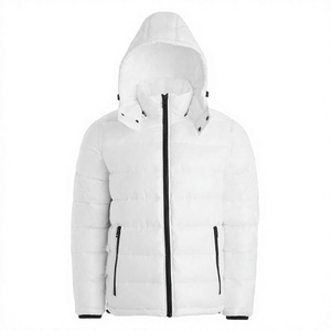 <b>White</b> <b>Men's</b> Hooded <b>Puffer</b> <b>Jacket</b> Winter Down Alternative Coat Zip Up Casual Outerwear - Product Image 2