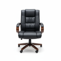 Chaise de bureau pivotante ergonomique traditionnelle avec accoudoirs en bois, revêtement en PU résistant aux rayures, base en bois et métal, pour salon, bureau à domicile