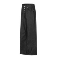 Pantalon large en jean brut pour homme, fermeture boutonnée, prix usine OEM ODM, logo personnalisé, streetwear noir, coupe baggy, vente en gros