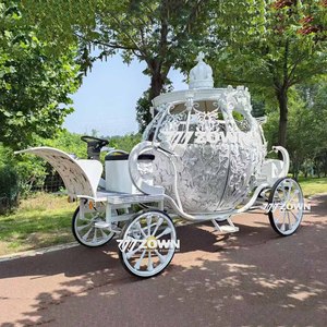 Carruaje eléctrico plateado con diseño floral 3D en relieve, con corona en la parte superior, para el transporte de la novia en bodas de castillo. - Product Image 3