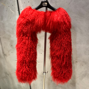 Cropped Mongolian <strong>Fur</strong> Coat Genuine Curly Sheep <strong>Fur</strong> Outerwear Women's Red <strong>Fur</strong> <strong>Jacket</strong> - Product Image 1
