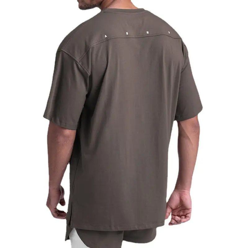 Vendita calda di alta qualità in bianco abbigliamento sportivo t-shirt da uomo 100% cotone t-shirt sportiva antirughe con spacco laterale t-shirt oversize per uomo