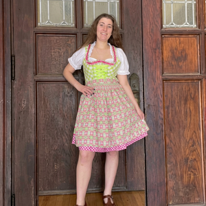 Women's Bavarian Style Dirndl <b>Dress</b> Mini A-Line Plaid Print Short Sleeve Vintage Folk Costume Breathable Woven Cotton Spring - Product Image 1