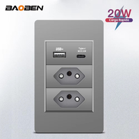 BAOBEN Panel de PC de 118*72 mm, Enchufe de Pared con 3 Puertos USB Tipo C, Tomacorriente Universal de 20 W, Gris, Negro, Blanco, Dorado