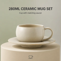 Ensemble tasse à café et soucoupe en céramique vintage de style japonais, écologique, 280 ml, pour latte, cappuccino, accessoires de cuisine à domicile