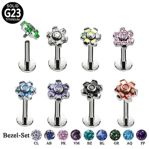 Boucle d'oreille plate en acier titane G23 avec zircone, <span class=keywords><strong>piercing</strong></span> d'oreille, clou d'oreille, bijoux de <span class=keywords><strong>piercing</strong></span> corporel, clou de cartilage, clou de nez, <span class=keywords><strong>labret</strong></span> - Product Image 1