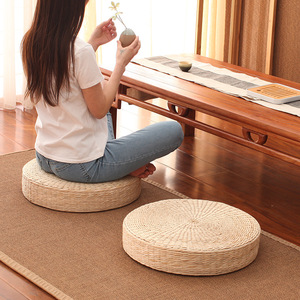 Coussin de méditation rond en fibre de cattail, couleur unie, durable, pour salon, chambre, bureau, extérieur, balcon - Product Image 3