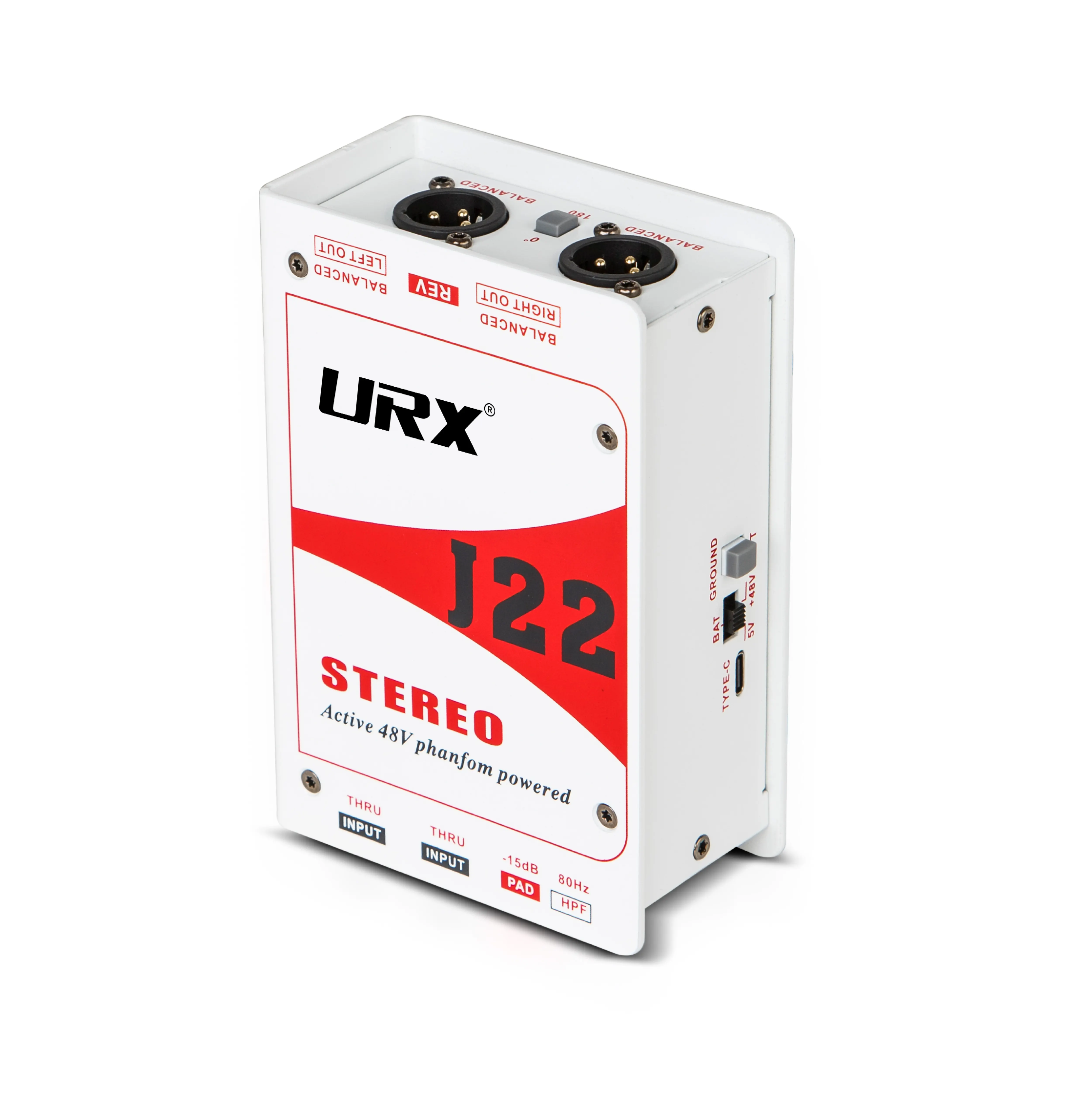 URXJ 22 – alimentation fantôme professionnelle stéréo à double canal 48V, jonction directe Active, audio, boîte DI, batterie 9V et 5V