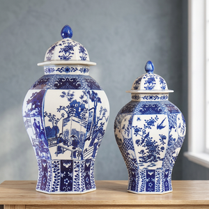 MSH Antique Style Blue White Ceramic 100% Handmade Chinese Design Tabletop Temple Vase Ginger Jar for Home Decor - Product Image 3