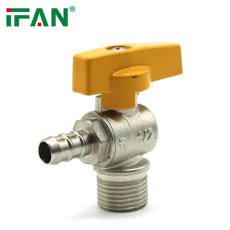 IFAN OEM ODM Yellow Color Hose Connector Gas Angle Valve 3/8'' 1/2'' Hose Male Thread Gas Shut Off Valve Brass Gas Ball Valve