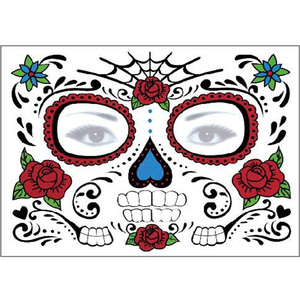 Autocollants de tatouage temporaire Jour des Morts, motifs tête de mort en sucre, roses florales, art corporel d'Halloween - Product Image 3