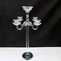 Promotion : Candelabre de table en cristal à 5 bras, Centre de table cylindrique en verre cristal, Candelabre de mariage en cristal
