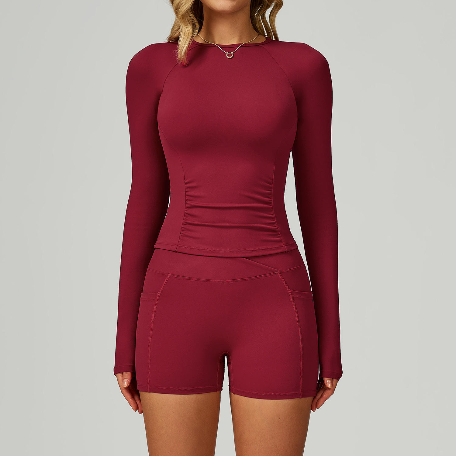 เสื้อแขนยาว 2030 และ กางเกงขาสั้น 2030 - สีแดงเชอร์รี่