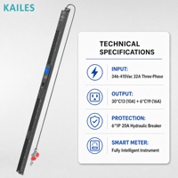 KAILES(KLS) KLS-K66 Série MD PDU intelligent 32A Triphasé 346-415V 36 prises (30 C13 6 C19) 23.01kW Charge maximale Usage industriel