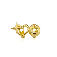 Grillz dentaire préfabriqué en laiton plaqué or 18 carats, style Hip Hop, argenté, 2 dents en forme d'étoile et de cœur
