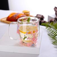 Mug Kopi Kaca Borosilikat Dinding Ganda Modis Desain Sederhana Modern dengan Pola Bunga Dapat Digunakan Kembali & Aman untuk Mesin Cuci Piring