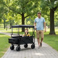 Chariot de poussette pliable à quatre roues en acier inoxydable pour extérieur avec toit, idéal pour enfants, courses et outils industriels (OEM)