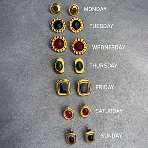 <b>Stud</b> <b>Earrings</b> Agate Inlay Bezel Setting Stainless Steel Flower Geometric Party Jewelry - Product Image 5