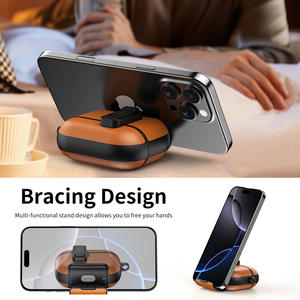 Funda de Cuero con Soporte Magnético Creativo para <span class=keywords><strong>AirPods</strong></span> Pro 3, Funda Protectora para Auriculares Inalámbricos, Funda de <span class=keywords><strong>Carga</strong></span> para Auriculares, Color Marrón para Hombre - Product Image 4