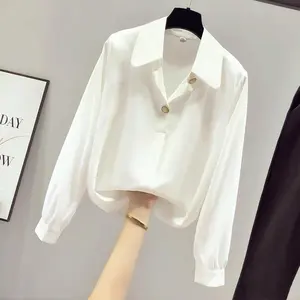 Women White Tops Women's Blouses Fashion Stripe Print Casual Long Sleeve Office Lady Work Shirts Female Slim Blusas