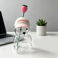 Mug en verre borosilicate 3D motif ours mignon, tasse créative en forme d'animal avec paille pour café, jus, lait, cadeau pour la maison ou le bureau
