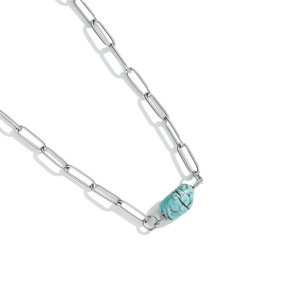 Natural Turquoise Necklace Water Drop Shape Titanium Steel Chain Unisex Fashion Jewelry - Product Image 2