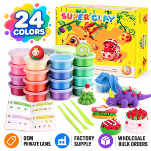 ชุดดินปั้นแห้งเร็ว 24 สี ขายส่ง รับผลิตแบรนด์ส่วนตัว โลโก้ตามสั่ง ดินปั้นน้ำหนักเบาพิเศษ ชุด DIY สำหรับผู้ขายอีคอมเมิร์ซ จำหน่ายจำนวนมาก - Product Image 1