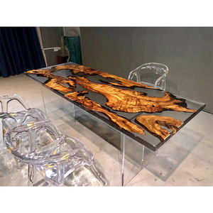 Ahşap döşeme tablosu ile epoksi reçine üst yemek odası mobilyası lüks modern reçine masa - Product Image 3