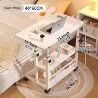 Bureau mobile portable réglable en hauteur, table d'étude avec étagère de rangement, table de chevet, table de travail et de repas multifonctionnelle en option