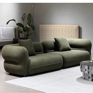 Pouf italien minimaliste <span class=keywords><strong>BUFA</strong></span> une place en peau de mouton courbée couleur crème, modèle de luxe léger pour salon, célèbre sur internet, en tissu pour maison modèle - Product Image 4