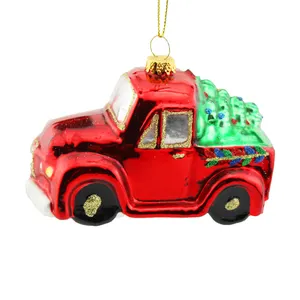 Patrón personalizado DIY soplado a mano coche tren adornos árbol de Navidad decoración colgante proveedor vidrio adornos para árboles de Navidad