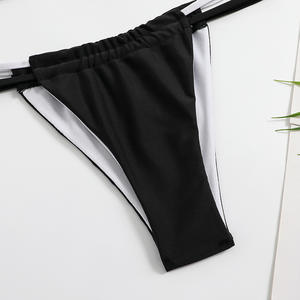 Conjunto de Bikini de 2 Piezas para Mujer, Cuello Halter, Push-Up, Tanga Acolchada, Color Negro y Blanco Sólido, 100% Poliéster Antibacterial - Product Image 6