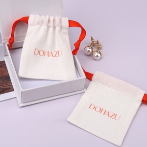 Sac à cordon en toile douce haut de gamme pour bijoux, avec logo personnalisé, en coton, pour bagues, boucles d'oreilles, pochette anti-poussière pour bijoux - Product Image 2