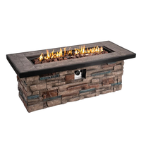 Foyer rectangulaire à gaz Table d'extérieur Jardin Patio Cheminée 50000 BTU Flammes réglables Propane Gris clair avec pierre de lave