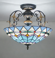 Lampe de restaurant rétro américaine Tiffany, style européen, verre coloré, salon de thé, chambre à coucher, bar français, luminaire suspendu au plafond LED en fer