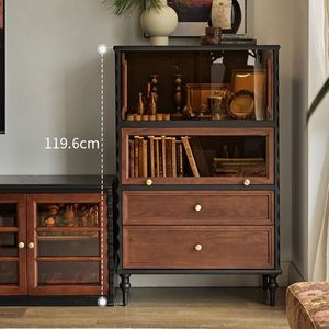 Vintage Solid Wood Living Room <b>Cabinet</b> 76x40x119cm With Glass Doors And Drawers For Display Storage - Product Image 3