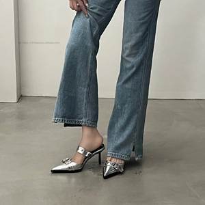 รองเท้าส้นสูงแบบเปิดส้น สไตล์ยุโรปและอเมริกา สำหรับผู้หญิง รุ่น Summer ~ Pointed Thin Heel Belt Single Shoes สีเงิน - Product Image 2