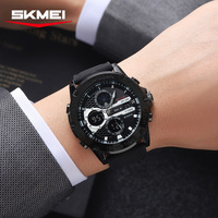 Montre Homme de Marque Simple Luxe Antique Tendance Affaires Acier Inoxydable Bracelet Cuir Mouvement Quartz Double Cœur Étanche 3ATM