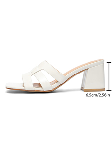 Mules da <span class=keywords><strong>donna</strong></span> bianche in vernice con <span class=keywords><strong>tacco</strong></span> largo, cinturino intrecciato e punta quadrata, scarpe da sposa alla moda, <span class=keywords><strong>sandali</strong></span> eleganti - Product Image 6
