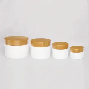 Stoples Krim PP Putih 4Oz 5Oz 6Oz 8Oz 250Ml 300Ml 500Ml dengan Tutup Bambu Tutup Plastik Emballage Cosmetique Eco Cosmetic Jar