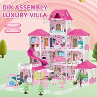 Samtoy Grande Maison de Poupée Château de Luxe Rose pour Filles, Jouet de Simulation DIY, Meubles et Accessoires